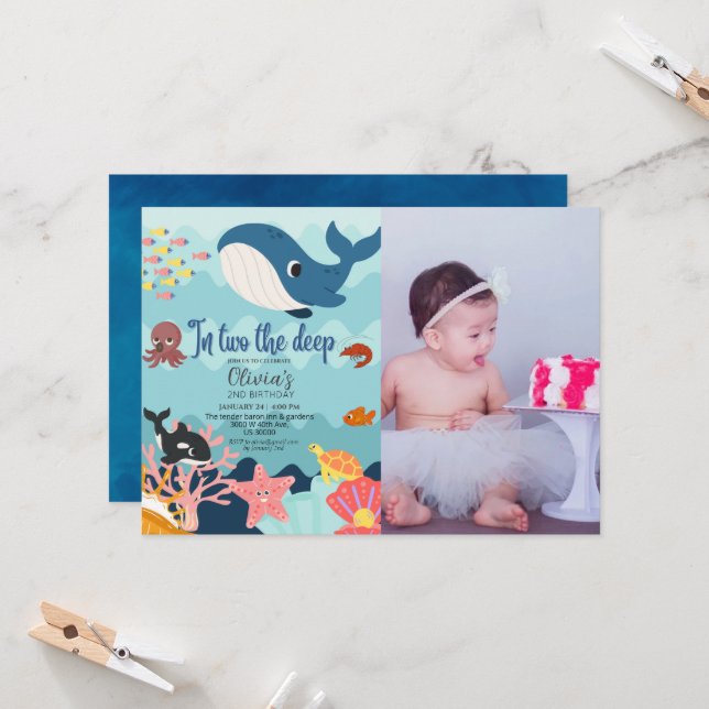 Två djupa, undervattensår 2:a födelsedag inbjudningar (Fram/Back In Situ)