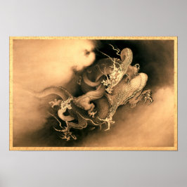 Två Dragons in Clouds (1885) av Kanō Hōgai Poster
