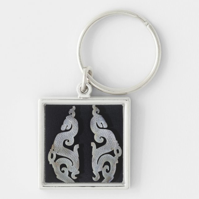 Två drakar, c.475-221 BC Fyrkantig Silverfärgad Nyckelring (Framsidan)