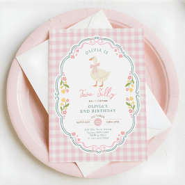 Två dumma gås rosa båge flicka 2-årsdag inbjudningar