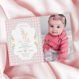Två dumma gås rosa båge tjej 2-års födelsedagsfoto inbjudningar