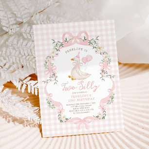Två dumma gås rosa bow flicka 2-årsdag inbjudningar