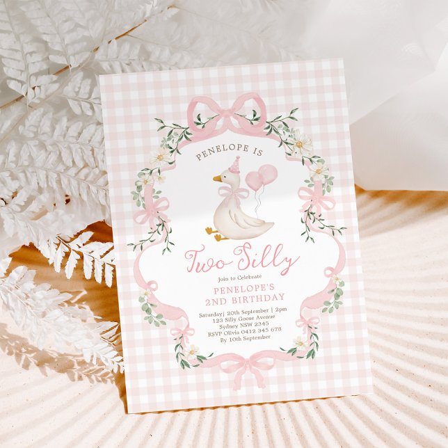 Två dumma gås rosa bow flicka 2-årsdag inbjudningar (Skapare uppladdad)