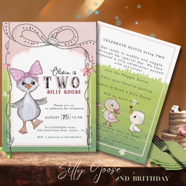 Två dumma gäss 2-års födelsedagsinbjudan inbjudningar (Two Silly Goose 2nd Birthday Invitation)