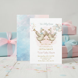 Två dumma gäss Rosa och Blå Tvillingar Baby Shower Inbjudningar