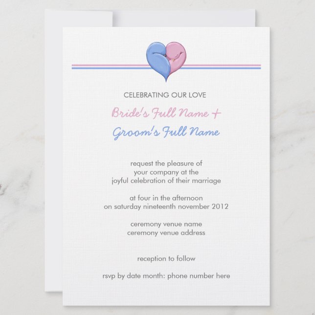 Två duvor en hjärtsäck 2 bröllopsinbjudning inbjudningar (Framsida)