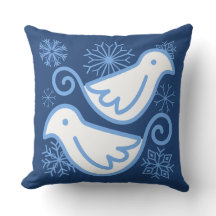 Två duvor Vinter Blue Reversible Pillow