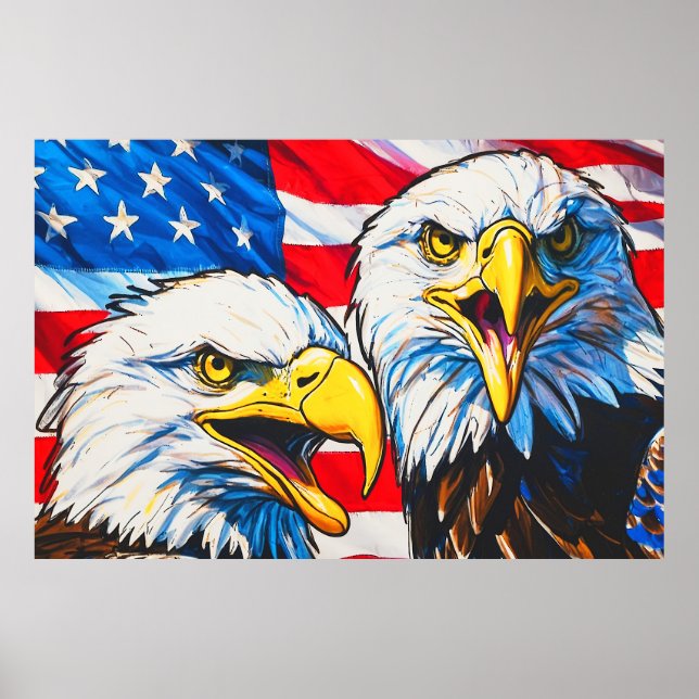 Två Eagles-samtal - USA:s Flagga och Örn Poster (Framsidan)