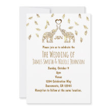 Två elefanter & hjärta guld höst bröllopsinbjudan