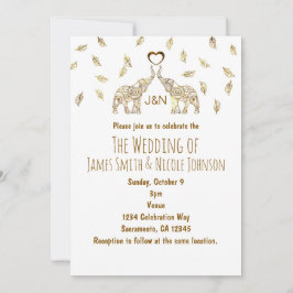 Två elefanter & hjärta guld höst bröllopsinbjudan inbjudningar