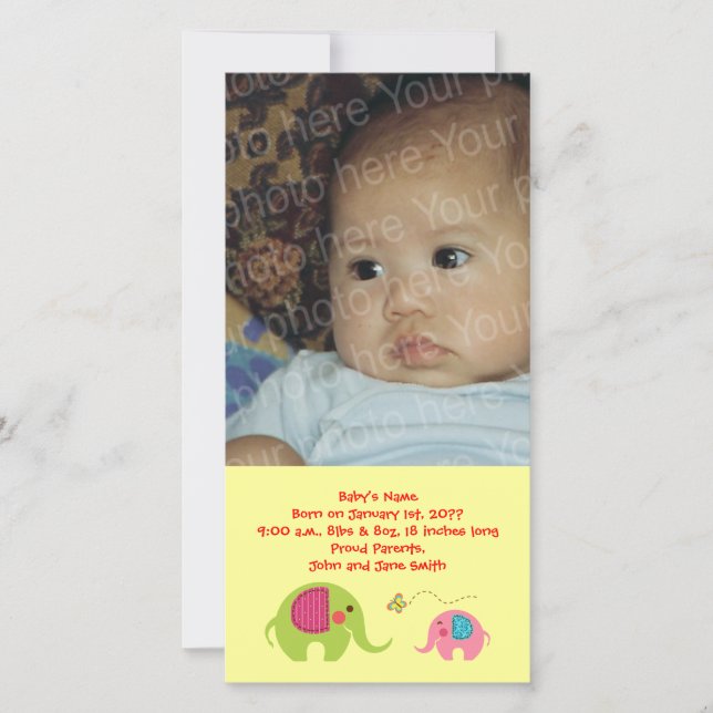 Två elefanter med fjäril meddelande (Framsida)