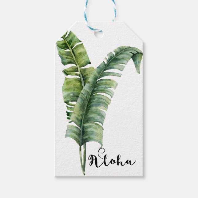 Två Eleganta Palmblad Tropisk Aloha Bröllop Presentetikett (Framsidan)