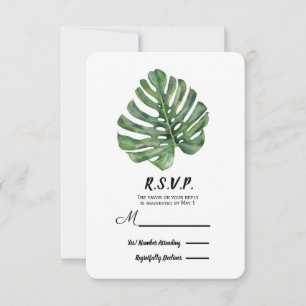 Två Eleganta Palmblad Tropiskt Bröllop RSVP OSA Kort
