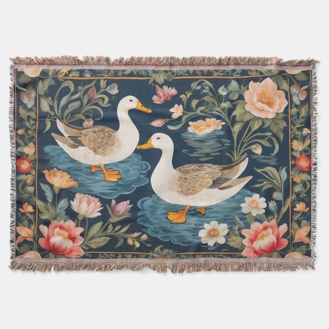 Två Eleganter Ankor William Morris Inspired Filt (Framsidan)