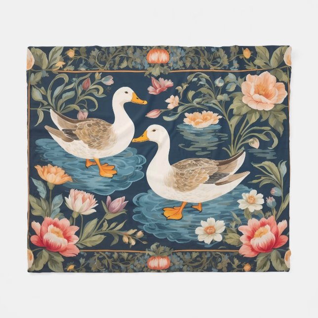 Två Eleganter Ankor William Morris Inspired Fleecefilt (Framsidan (Horisontell))