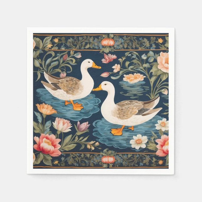 Två Eleganter Ankor William Morris Inspired Pappersservett (Framsidan)