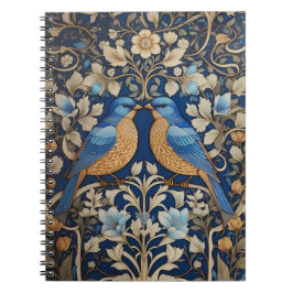 Två Eleganter Blue Birds William Morris Inspired Anteckningsbok