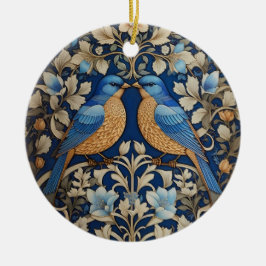 Två Eleganter Blue Birds William Morris Inspired Julgransprydnad Keramik