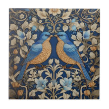 Två Eleganter Blue Birds William Morris Inspired