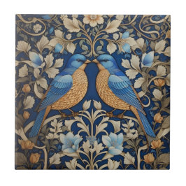 Två Eleganter Blue Birds William Morris Inspired Kakelplatta