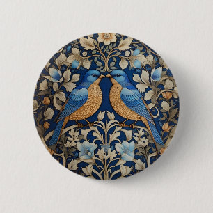 Två Eleganter Blue Birds William Morris Inspired Knapp