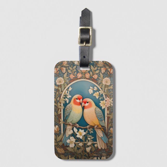 Två Eleganters Lovebird Vintage Blommigt Bagagebricka (Framsida vertikal)