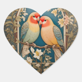 Två Eleganters Lovebird Vintage Blommigt Hjärtformat Klistermärke