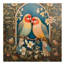 Två Eleganters Lovebird Vintage Blommigt
