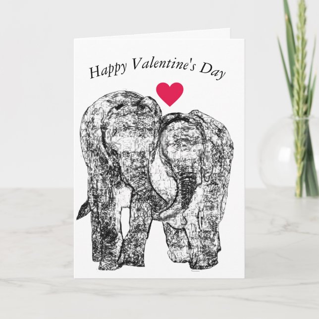 Två Elephants Holding Trunks Valentine-kort Helgkort (Framsida)