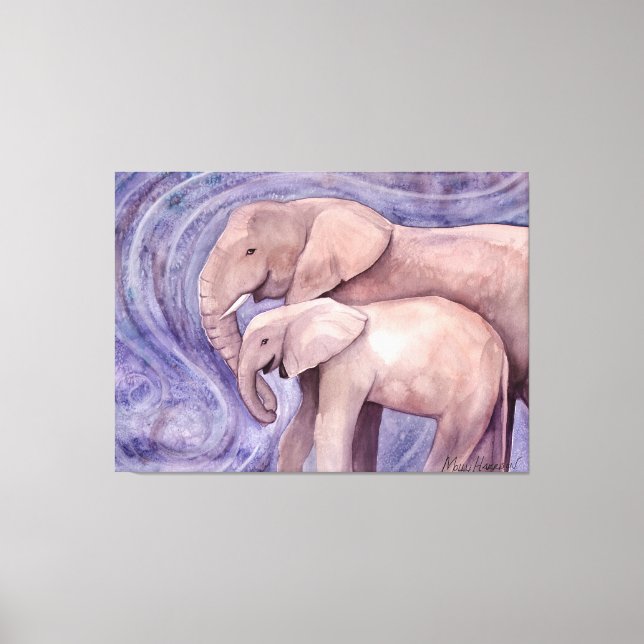 Två Elephants Wildlife Artwork av Molly Harrison Canvastryck (Framsida)