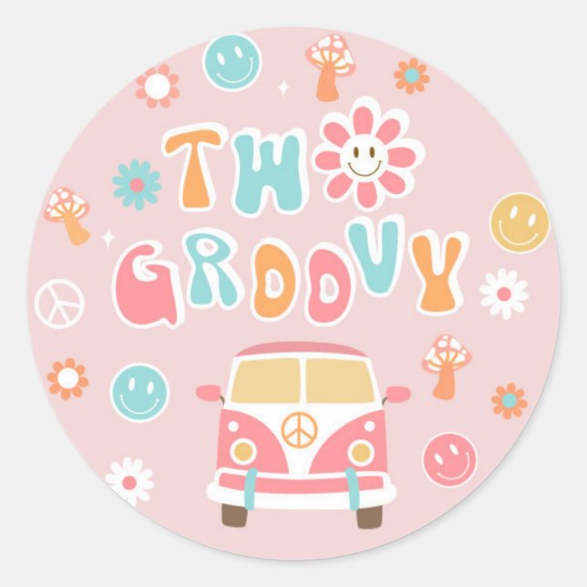 Två etiketter för Groovy Retro Boho Favor Stickers (Framsida)