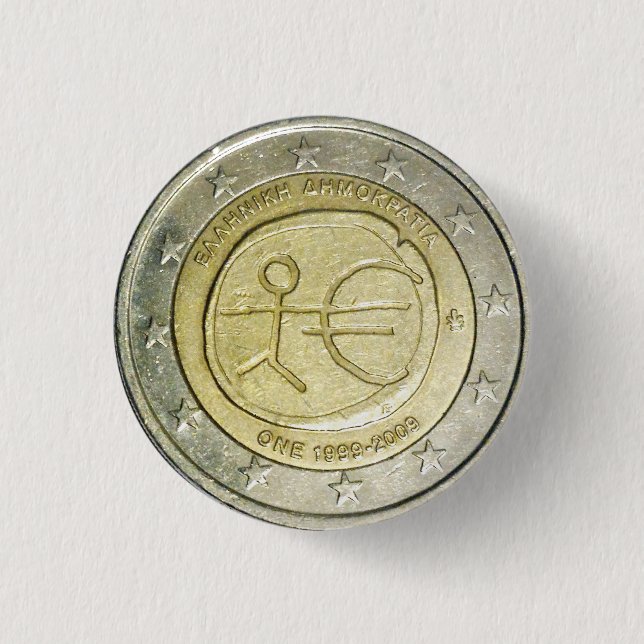 Två euro grekisk myntknapp knapp (Framsida)