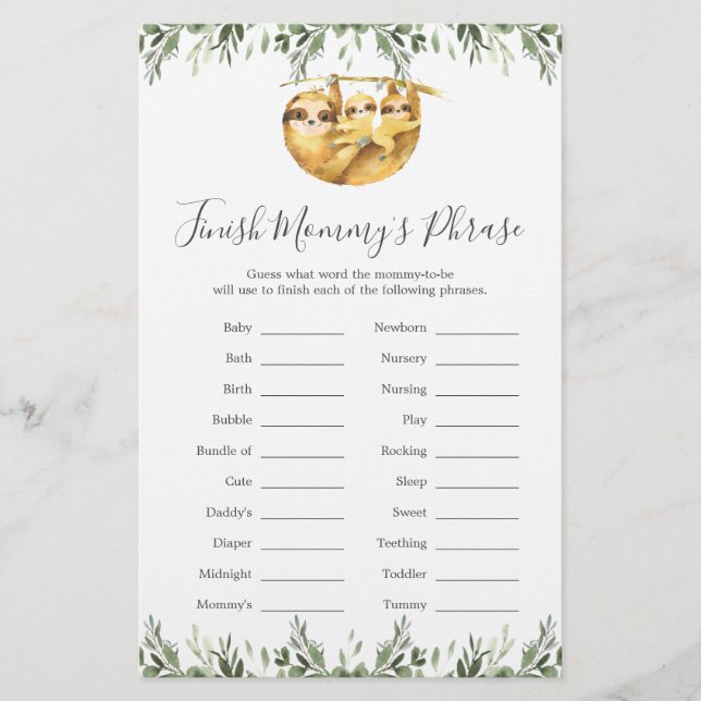 Två fack för babyskor Avsluta Mamma-frasspel (Framsida)