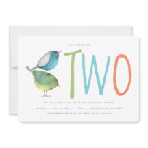 Två fåglar andra Födelsedagsfest inbjudan