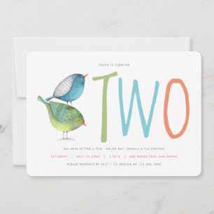 Två fåglar andra Födelsedagsfest inbjudan