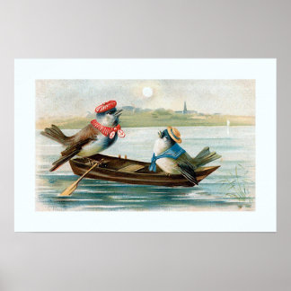 Två fåglar i en båt poster