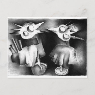 Två fåglar i konversation. vykort