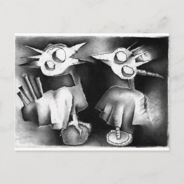 Två fåglar i konversation. vykort (Framsida)