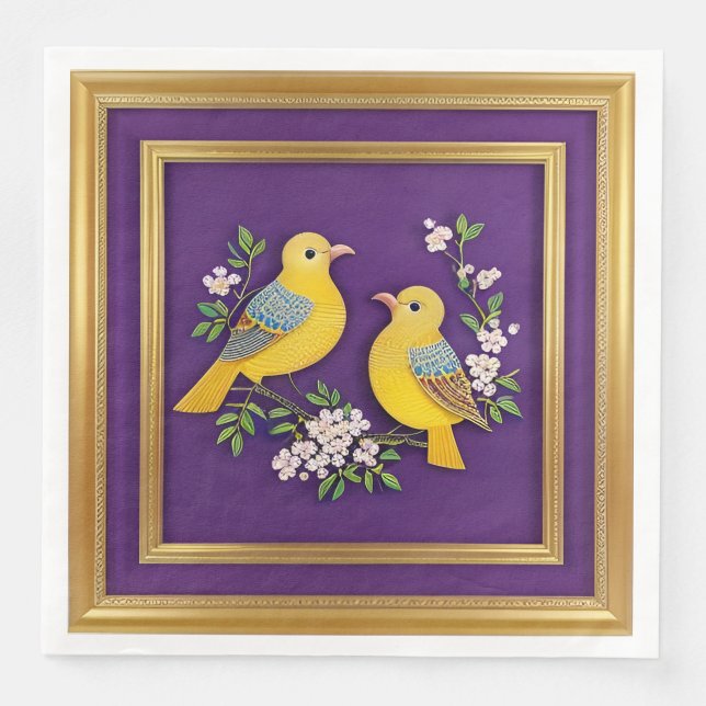 Två fåglar i Ornate Guld Ram Pappersservett (Framsida)