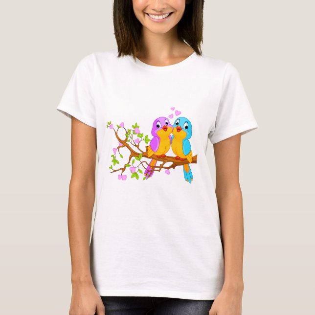 Två fåglar Kärlek i Träd T Shirt (Framsida)