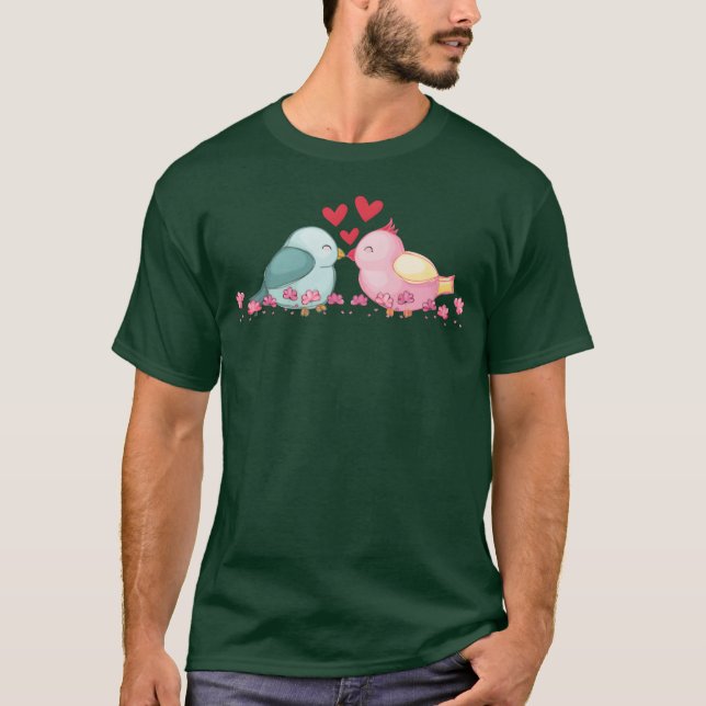två fåglar kyssar familj t shirt (Framsida)