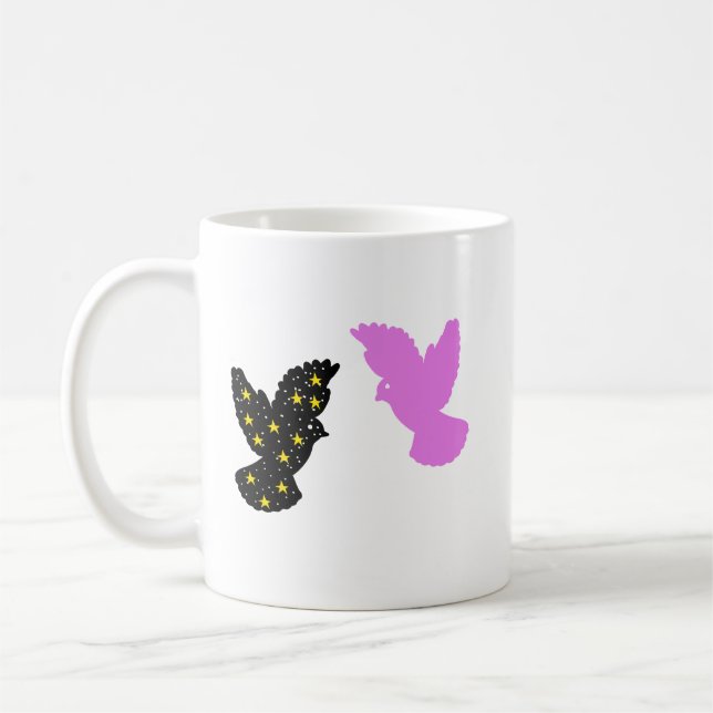 Två fåglar Zodiac-mugg • Celestial tvillingflykt  Kaffemugg (Vänster)
