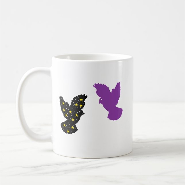 Två fåglar Zodiac-mugg • Dubbel himmelsilhuett Kaffemugg (Vänster)