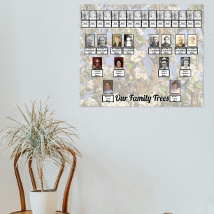 Två familjeträd på vita blommor Foto Poster