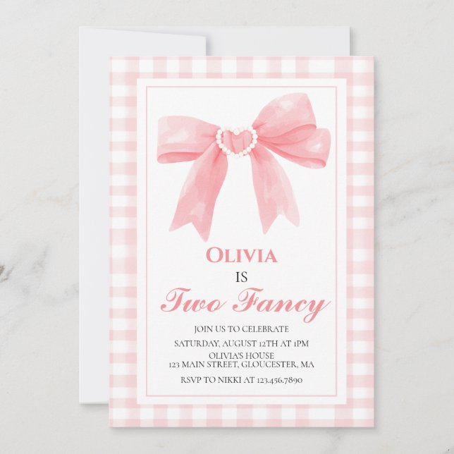 Två fancy rosa rosett preppy Coquette 2-årsdag Inbjudningar (Framsida)