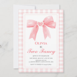 Två fancy rosa rosett preppy Coquette 2-årsdag Inbjudningar