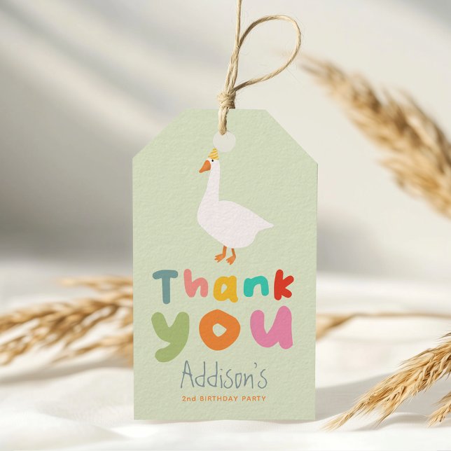 Två Fånig Farmyard Goose 2:a födelsedagseftermidda Presentetikett (Skapare uppladdad)