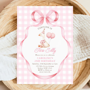 Två Fånig går Rosa Bow Girl 2:a födelsedagen Inbjudningar