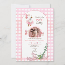 Två Fånig går till andra födelsedag Rosa Fotoinbju Inbjudningar