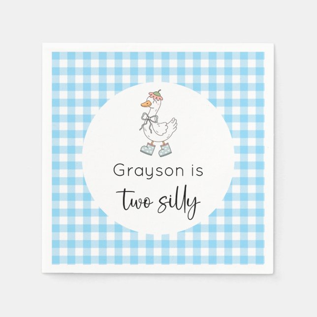 Två Fånig Goose Blue Birthday Pappersservett (Framsidan)